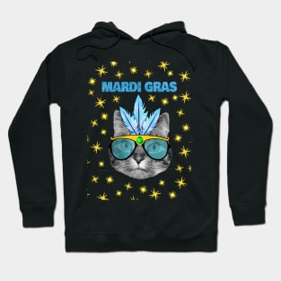 Mardi Gras Blue Cat Hoodie